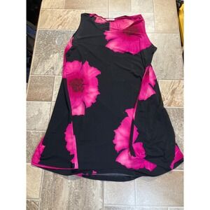 Pretty‎ Woman Black Pink Floral Sleeveless Tank Dress Made in USA Size M